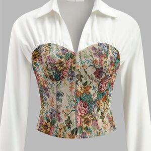 Floral Corset Blouse - White and Multicolor